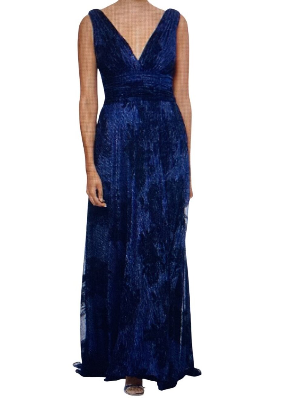 Betsy & Adam Women's Metallic Crinkled Gown Blue  12  NWT